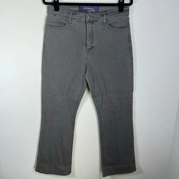 NYDJ Womens Flare Jeans Gray High Rise Stretch Embellished Made in USA 12 Petite - Picture 1 of 12